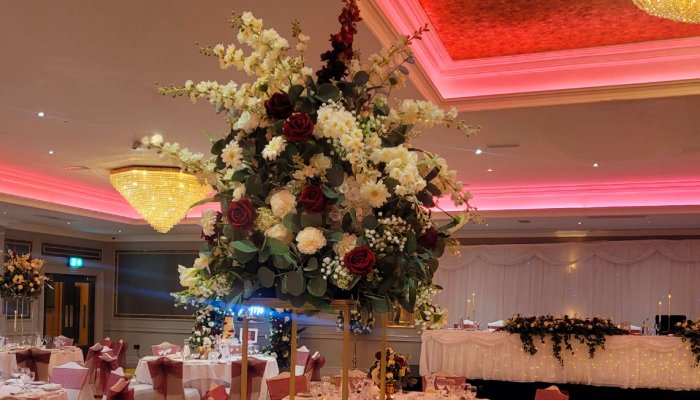 Flowers in ballroom talbot hotel clonmel